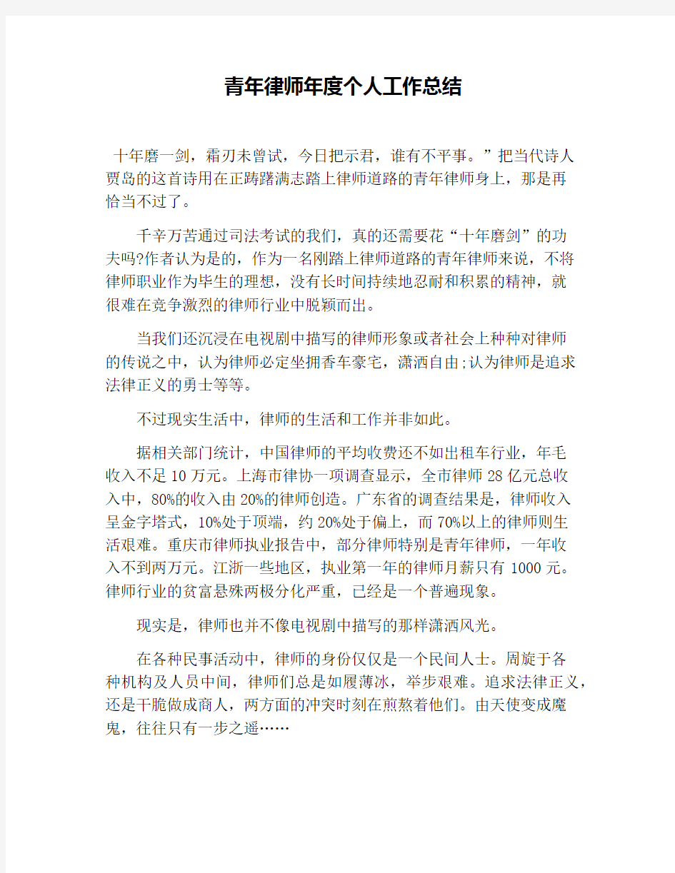 青年律师年度个人工作总结