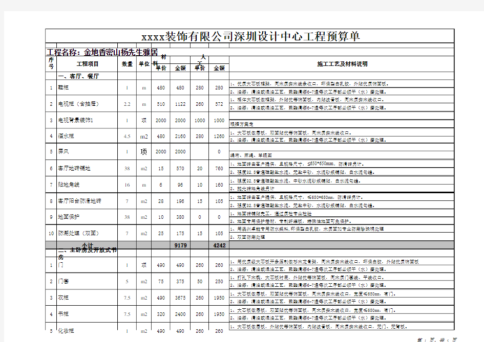 室内装修主材报价表