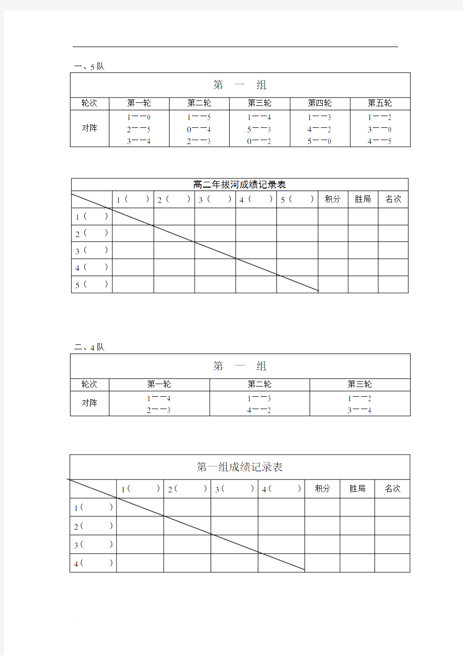 拔河比赛单循环对阵表 (2)