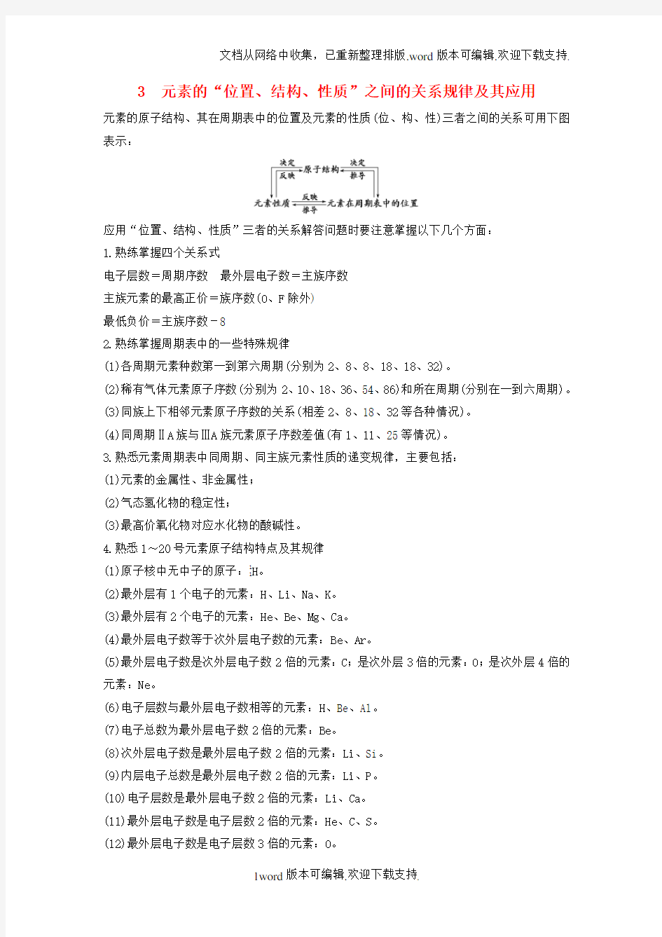 高中化学第1章物质结构元素周期率重难点专题突破：3元素的“位置、结构、性质”之间的关系规律及其应用新