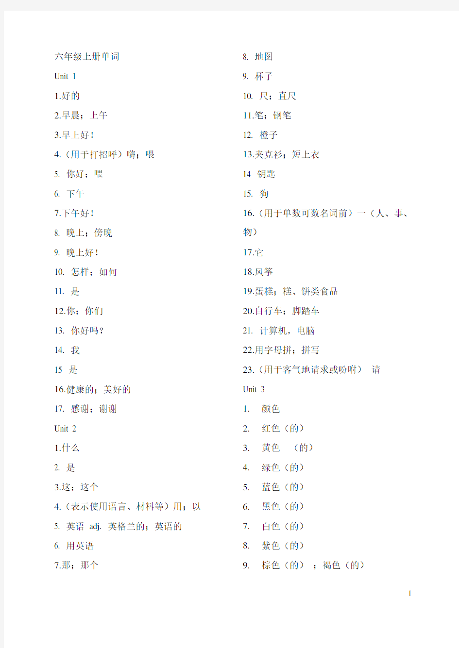 鲁教版五四制六年级上单词