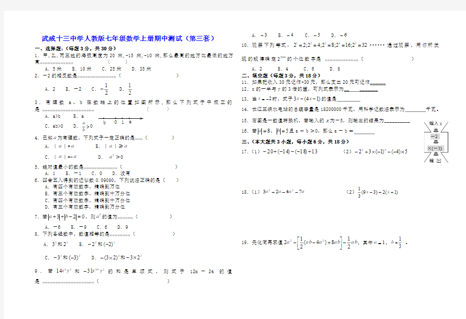 2014-2015人教版七年级上册期中测试(3)