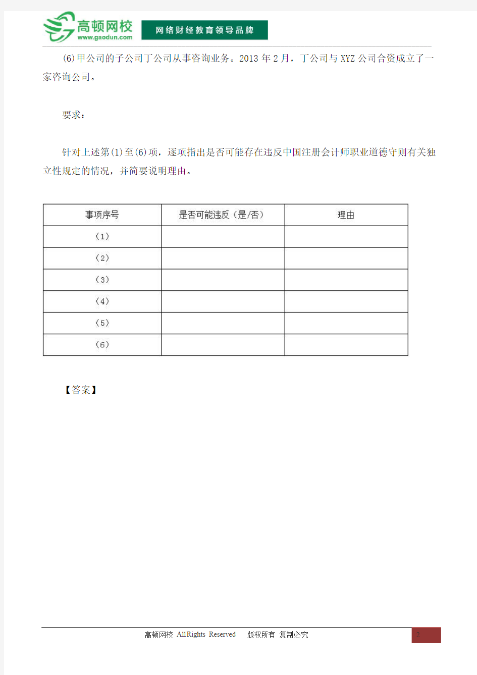 2014年注册会计师考试《审计》真题试卷之简答题(2)