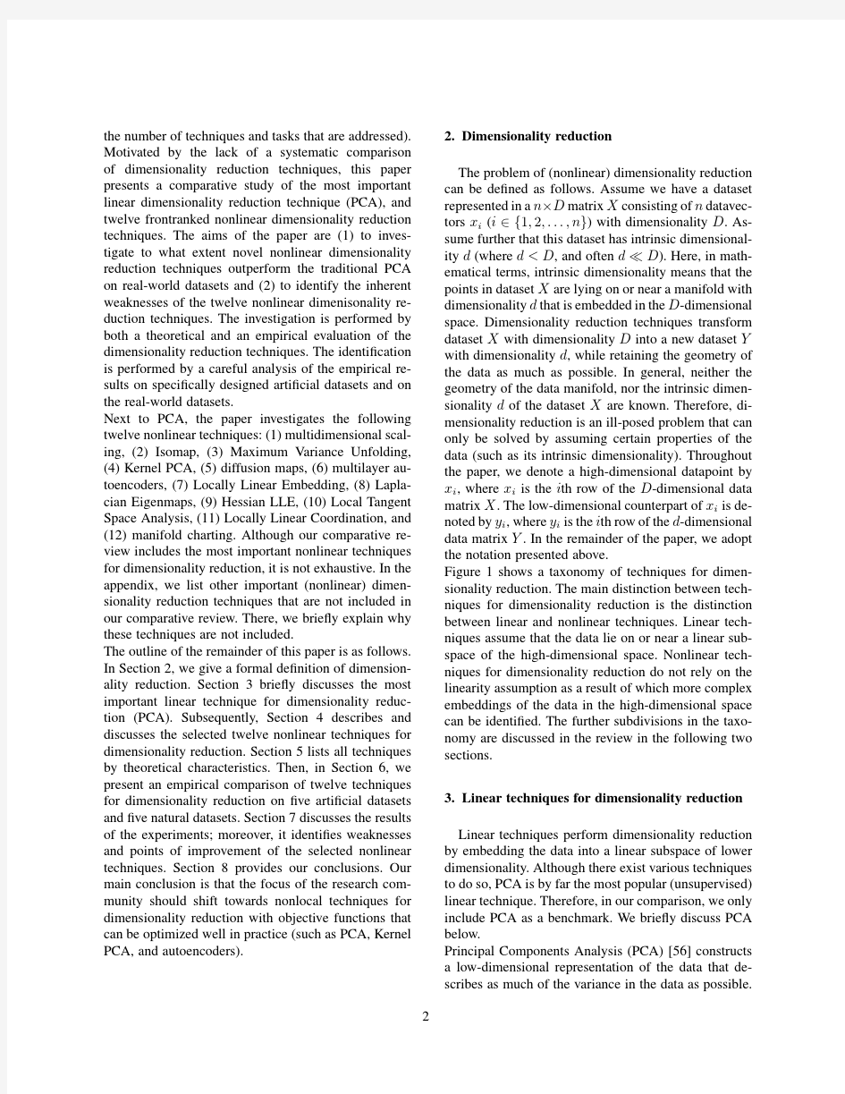 (2008)Dimensionality reduction： A comparative review