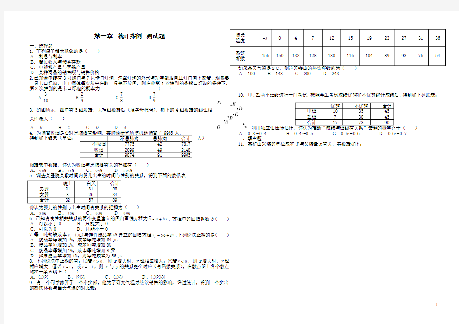 统计案例_测试题及答案