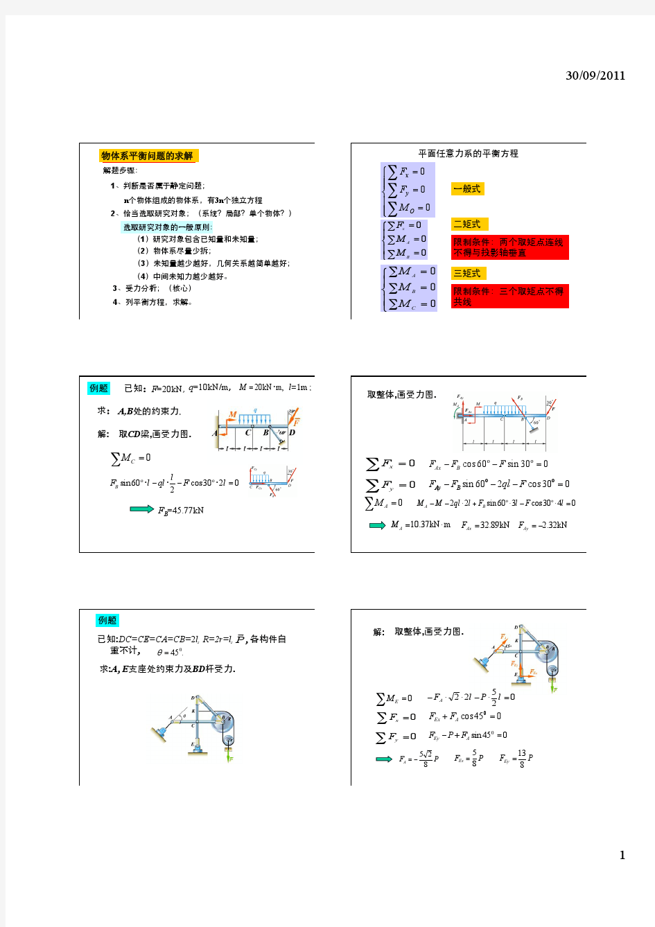 理论力学总复习-物体系平衡问题求解