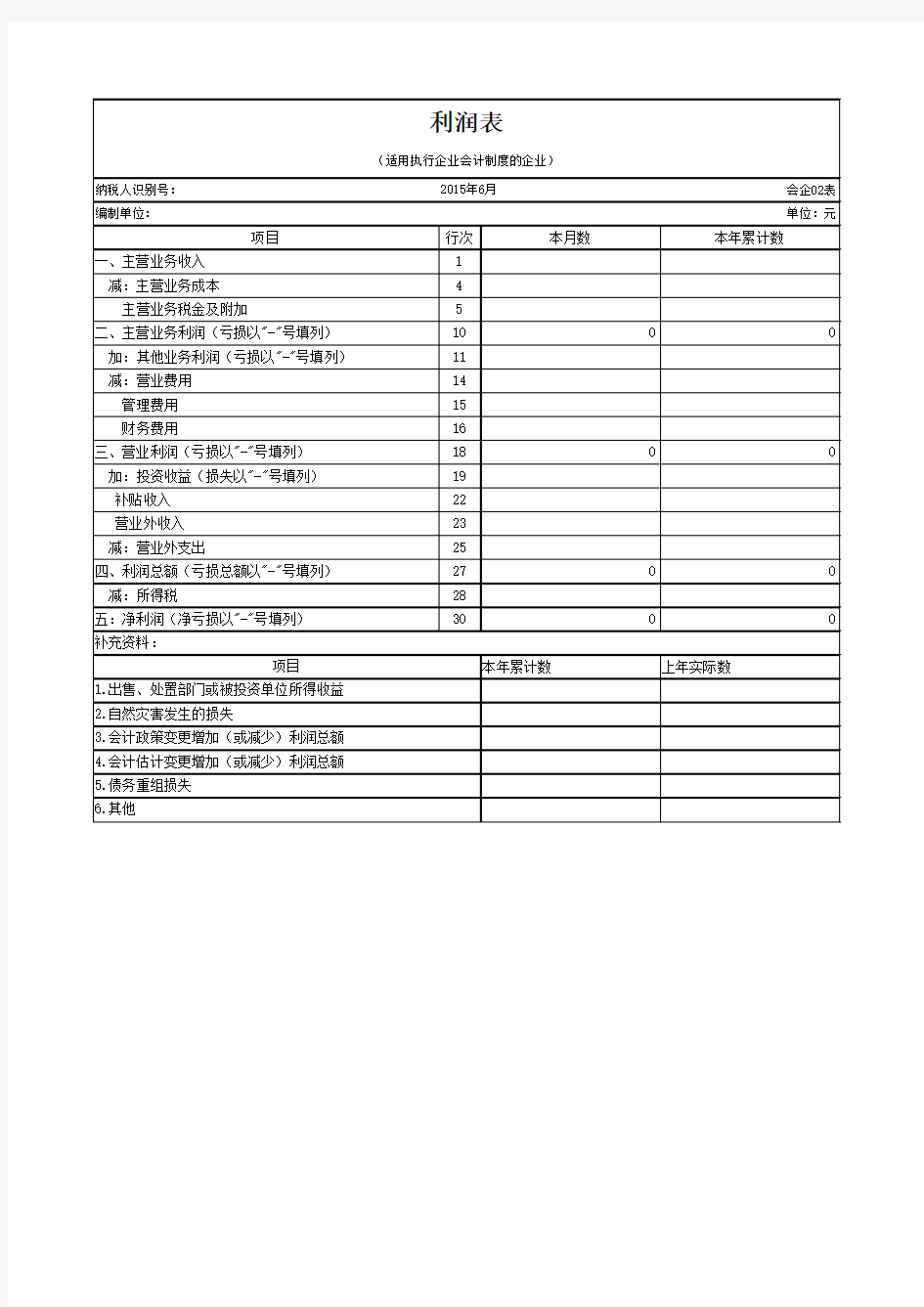 资产负债表和利润表电子版