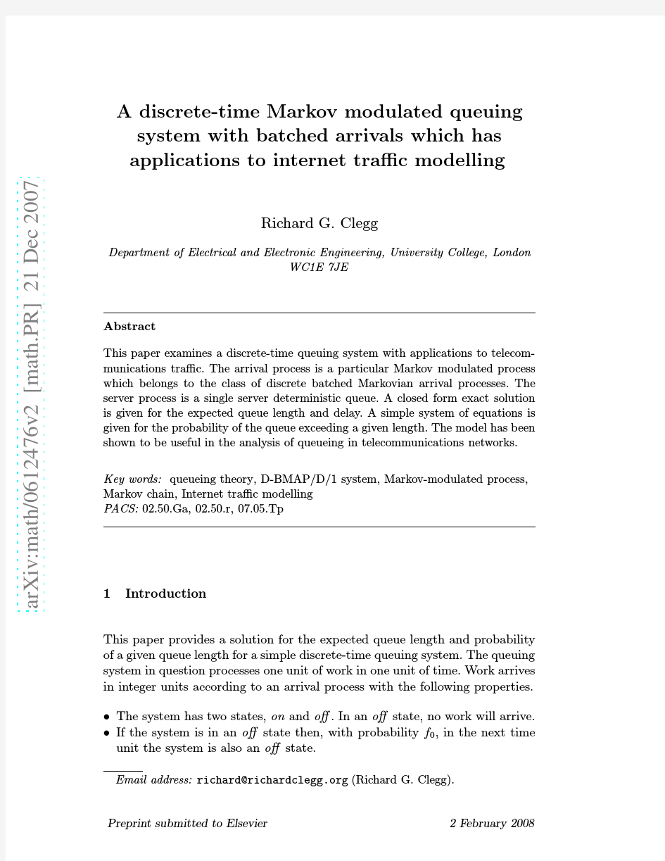 A discrete-time Markov modulated queuing system with batched arrivals which has application