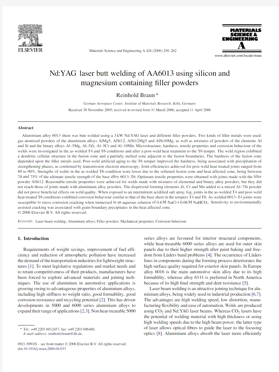 YAG laser butt welding of AA6013 using silicon and magnesium containing filler powders