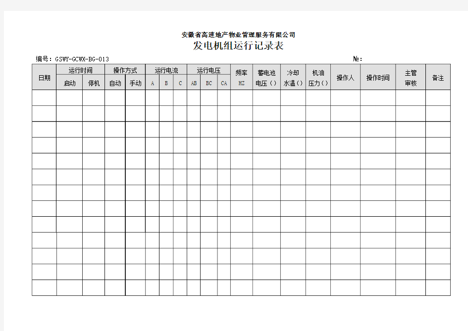 发电机组运行记录表