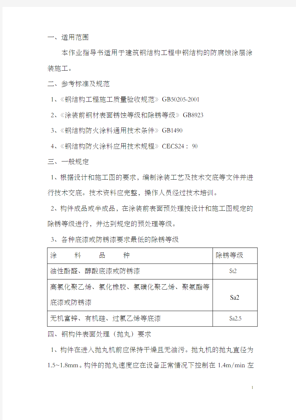 钢结构表面处理及涂装作业