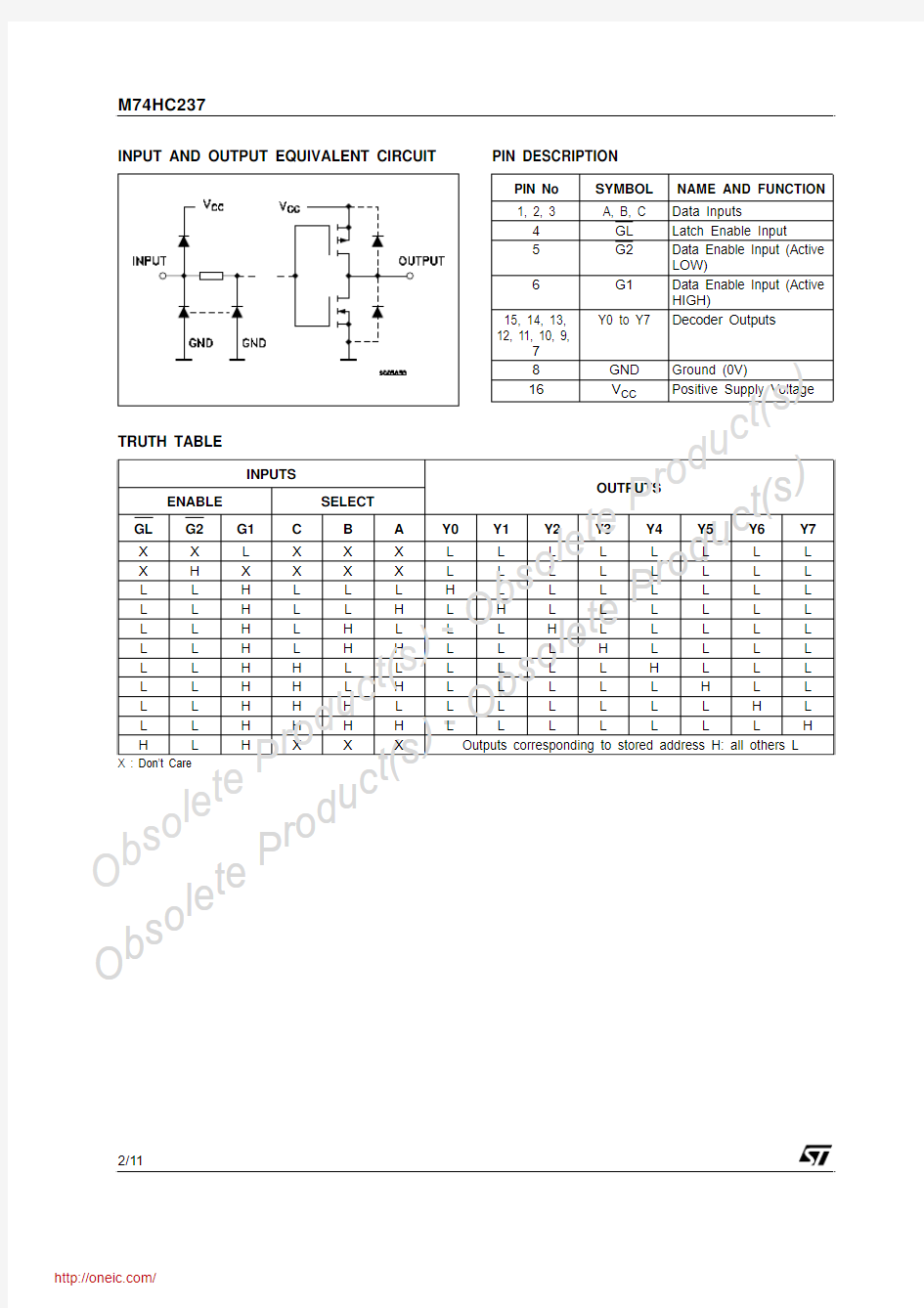 M74HC237RM13TR;M74HC237B1R;中文规格书,Datasheet资料