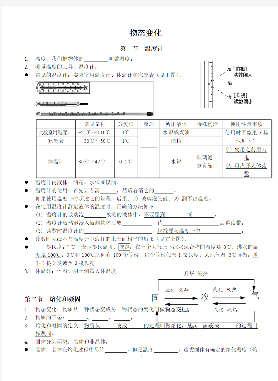 初中物理知识点精细笔记-第四章_物态变化(学生版)-新人教