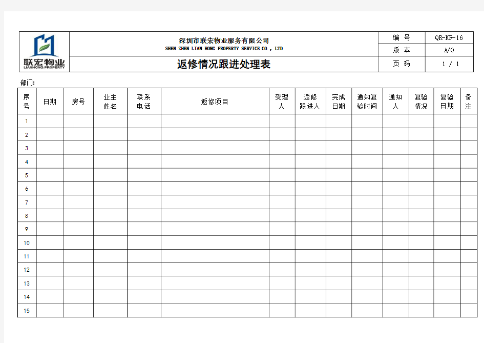 返修情况跟进处理登记表