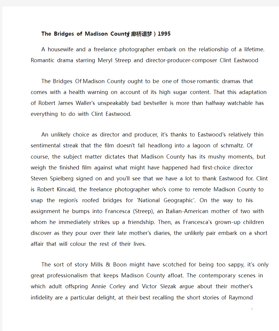 The Bridges of Madison County(廊桥遗梦)1995经典电影英文影评