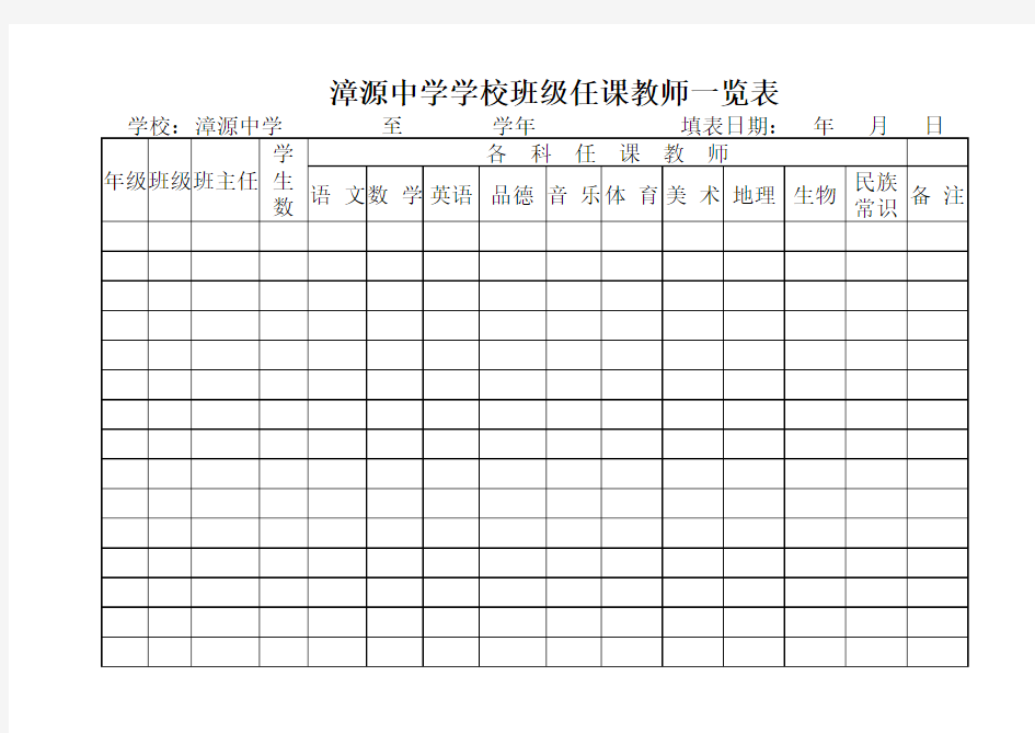 班级任课教师一览表1