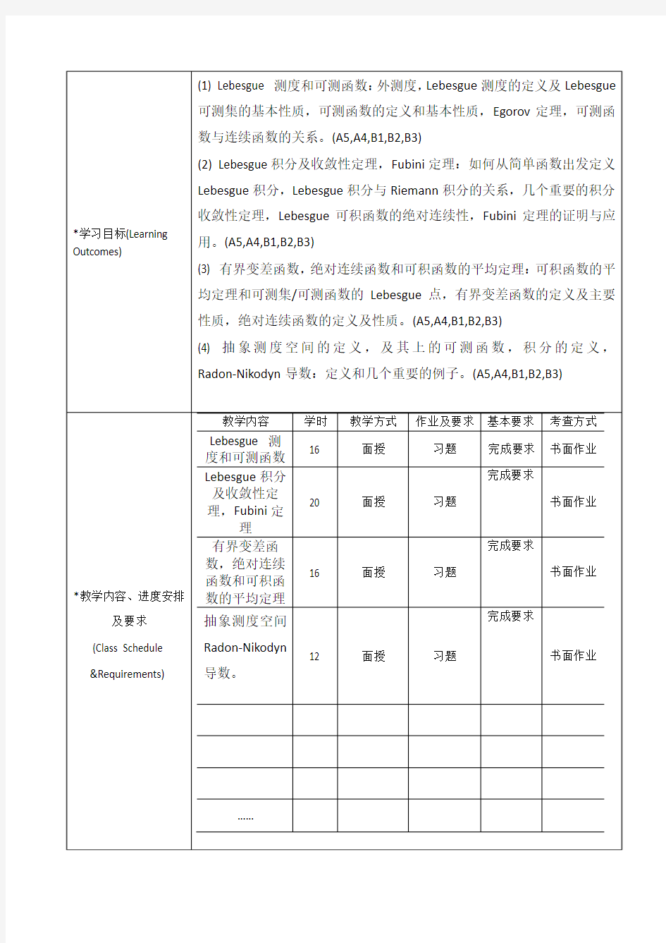 实变函数教学大纲