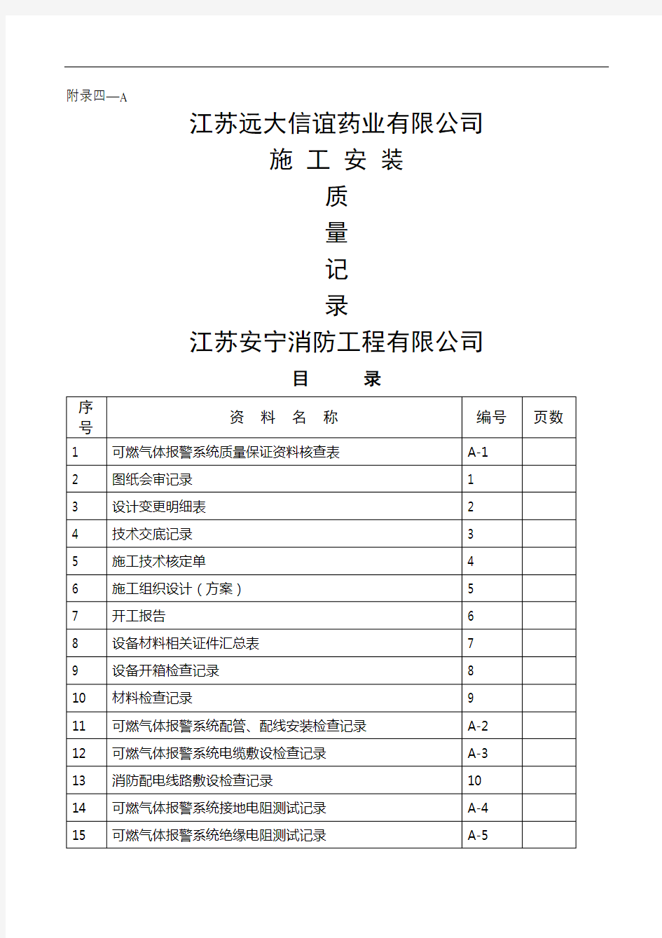 可燃气体报警系统安装记录