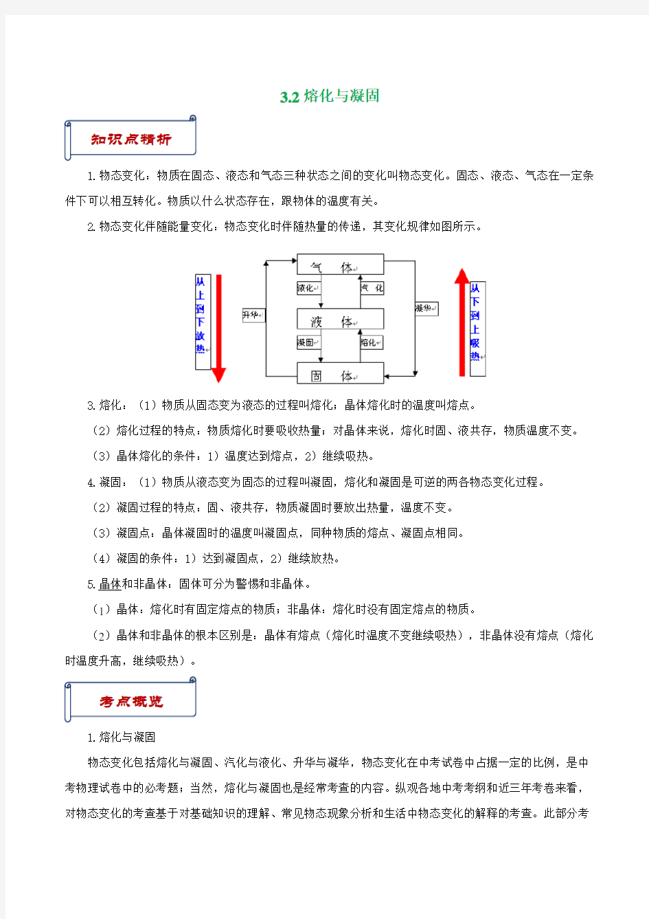 2021版新人教版八年级物理上册教学案：3.2熔化和凝固(知识点解析+同步训练)