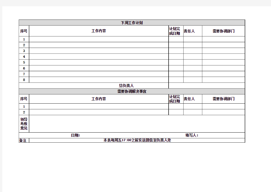 周工作总结及下周计划表