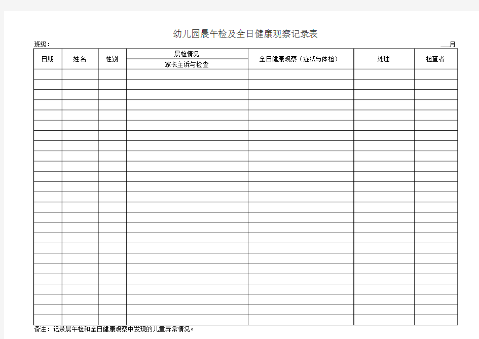 幼儿园全日健康观察记录表