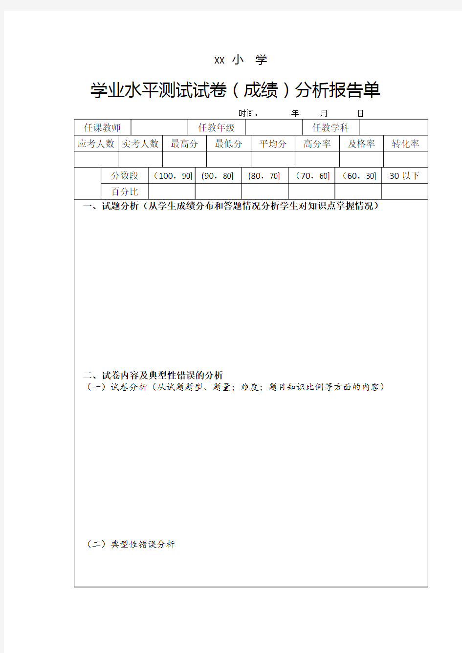 学业水平测试成绩分析报告单(1)