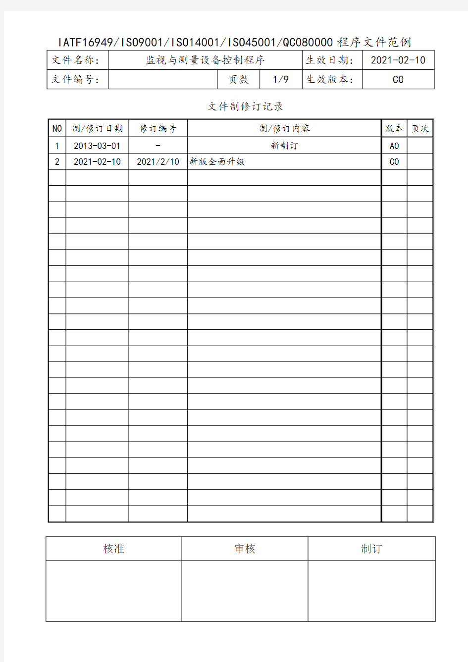 监视与测量设备控制程序(含流程图)