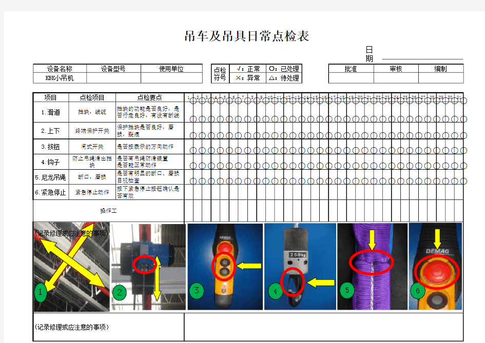 吊车和吊具的日常点检表