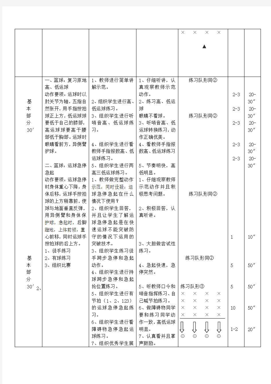 篮球运球急停急起教案