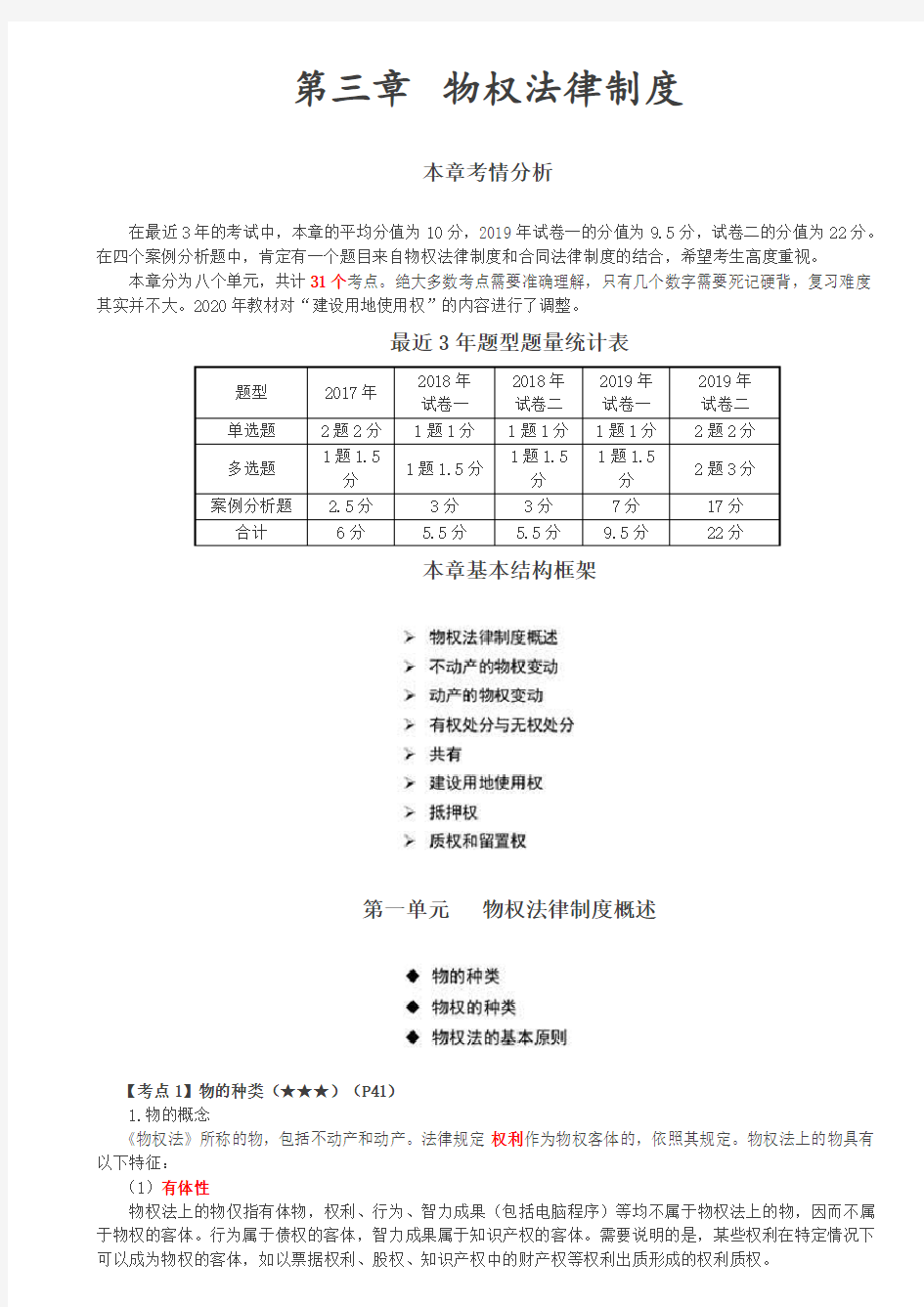 物的种类、物权的种类、物权法的基本原则