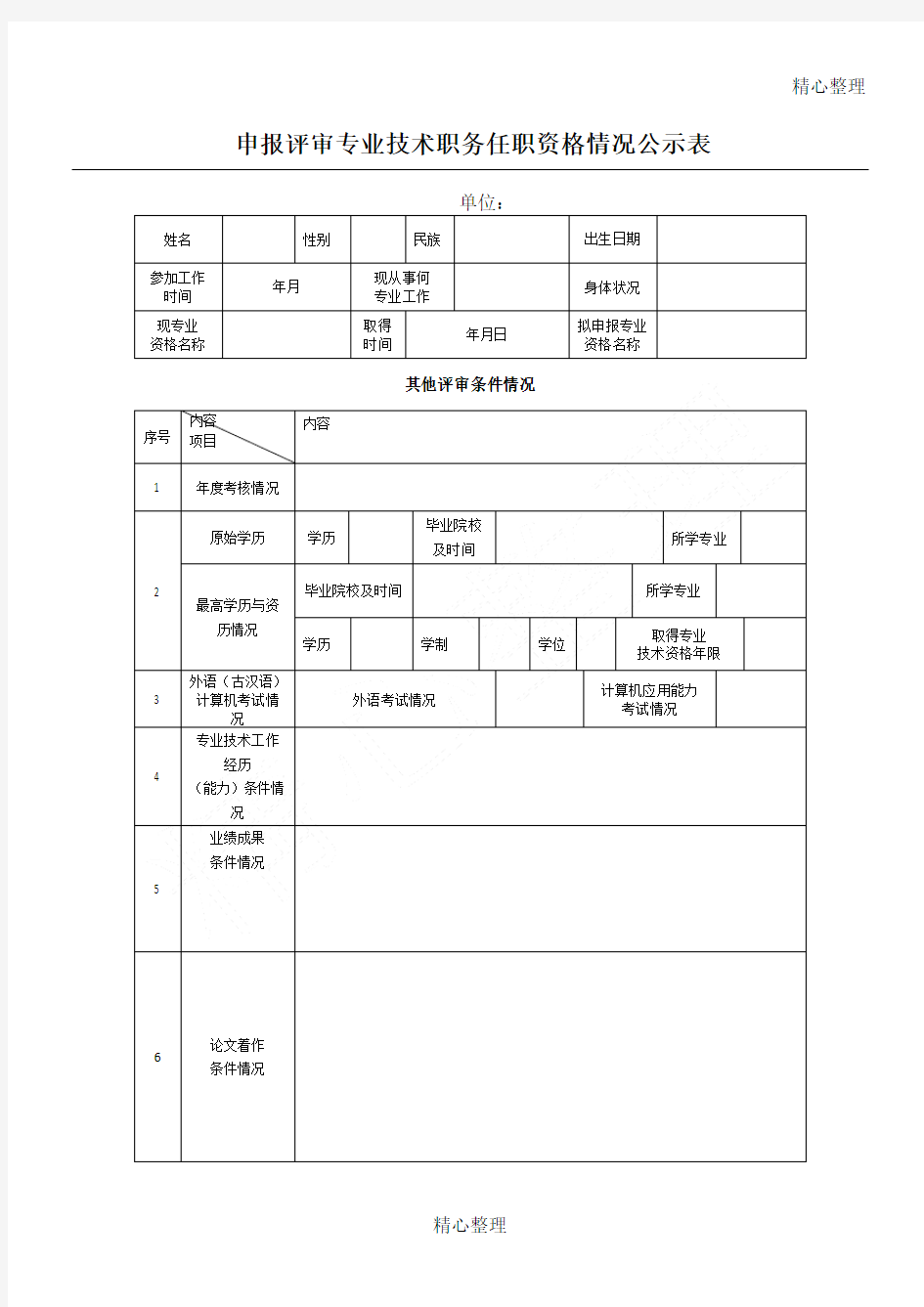 职称申报材料公示表