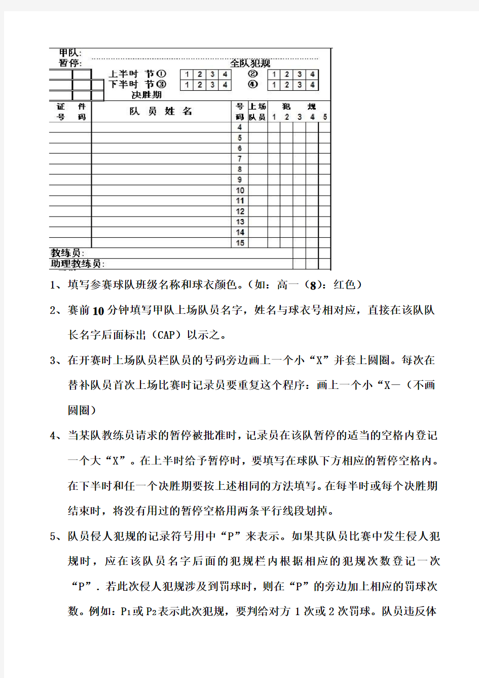 篮球比赛记录表填写方法详解模板.doc