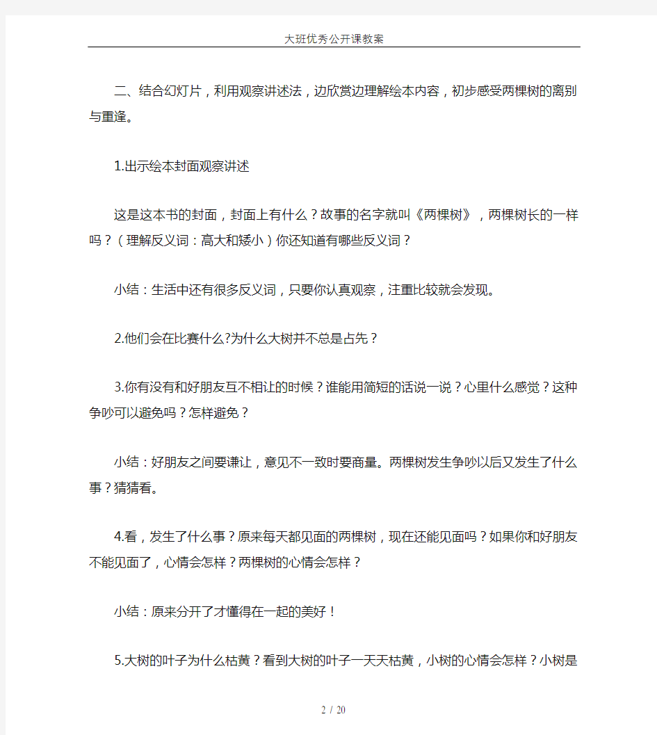 大班优秀公开课教案