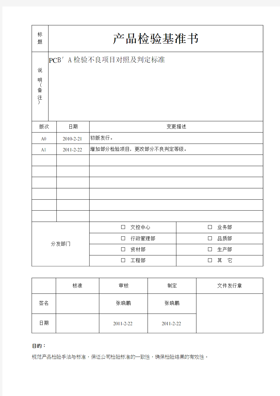 产品检验基准书 