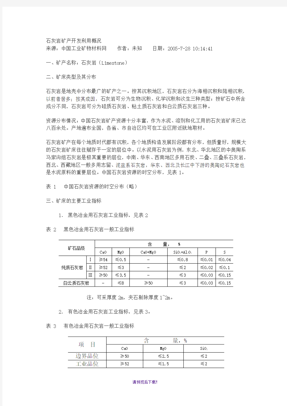 石灰岩矿产开发利用概况