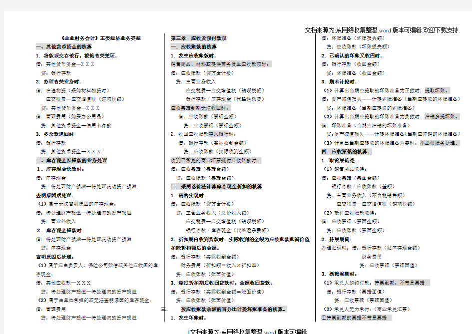 企业财务会计主要经济业务类型