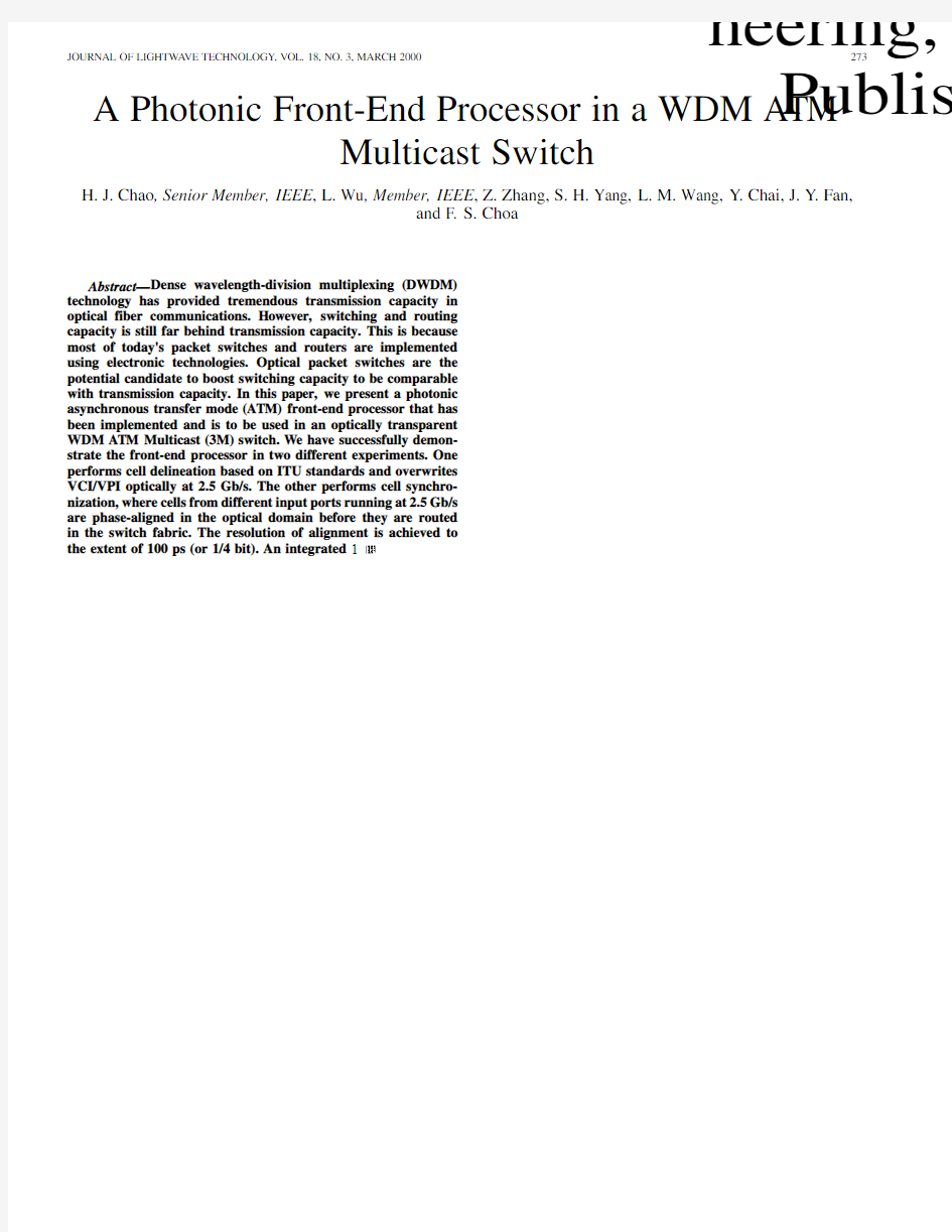 A photonic front-end processor in a WDM ATM multicast switch