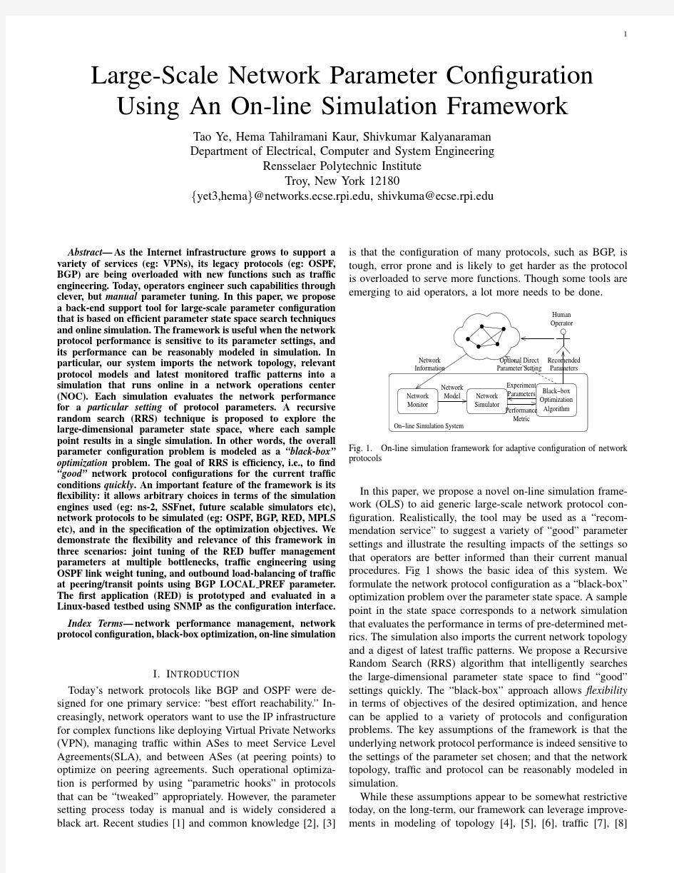 Large-scale network parameter configuration using on-line simulation
