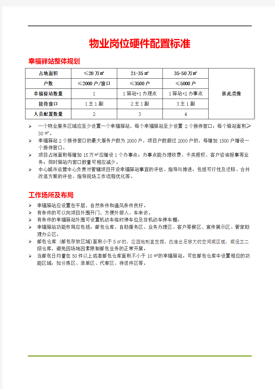 物业管理岗位硬件配置标准