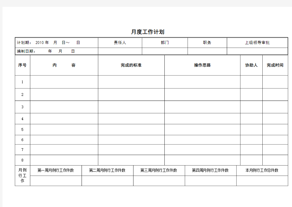 月工作总结和月工作计划模版