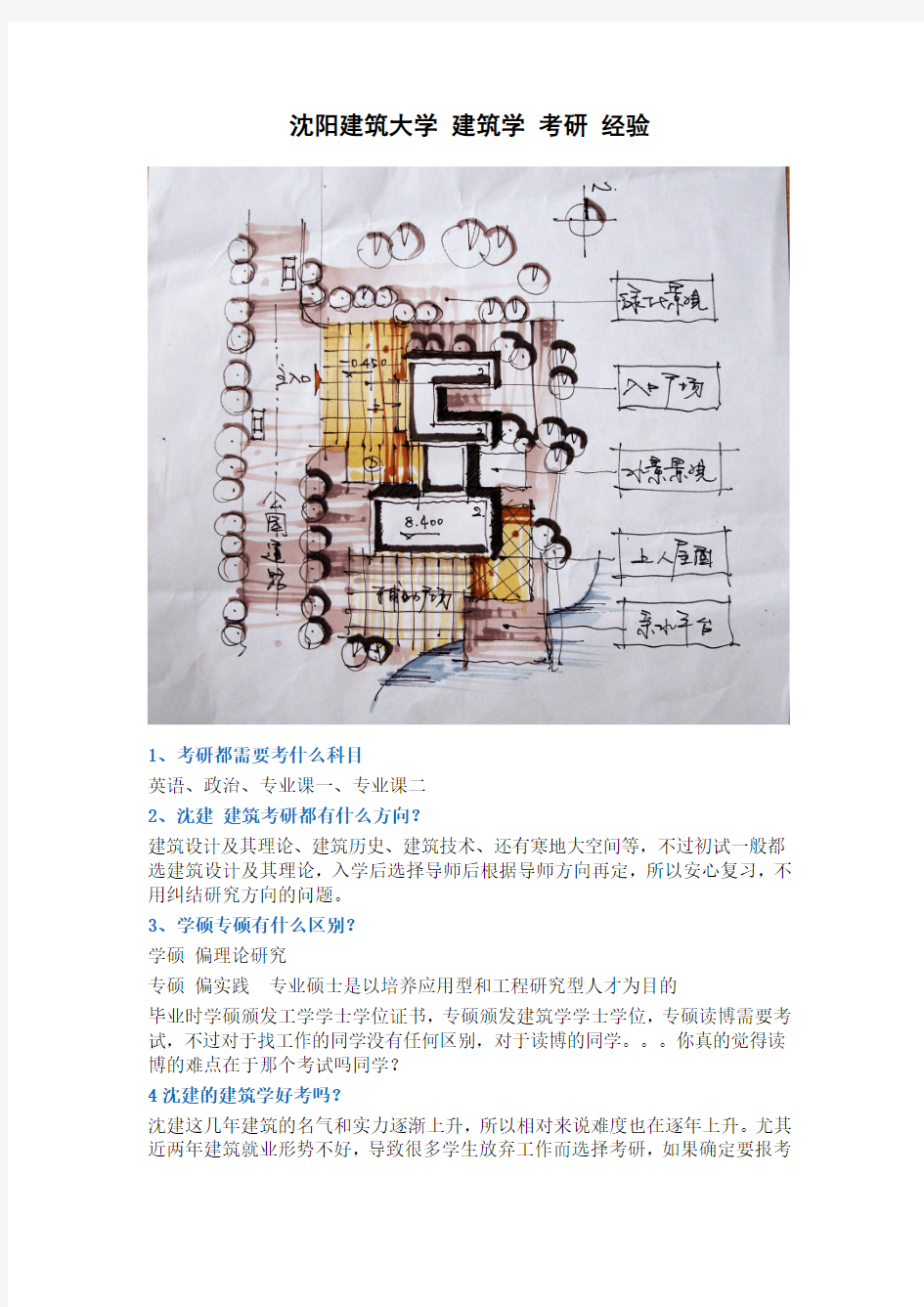 沈阳建筑大学 建筑学 考研 经验