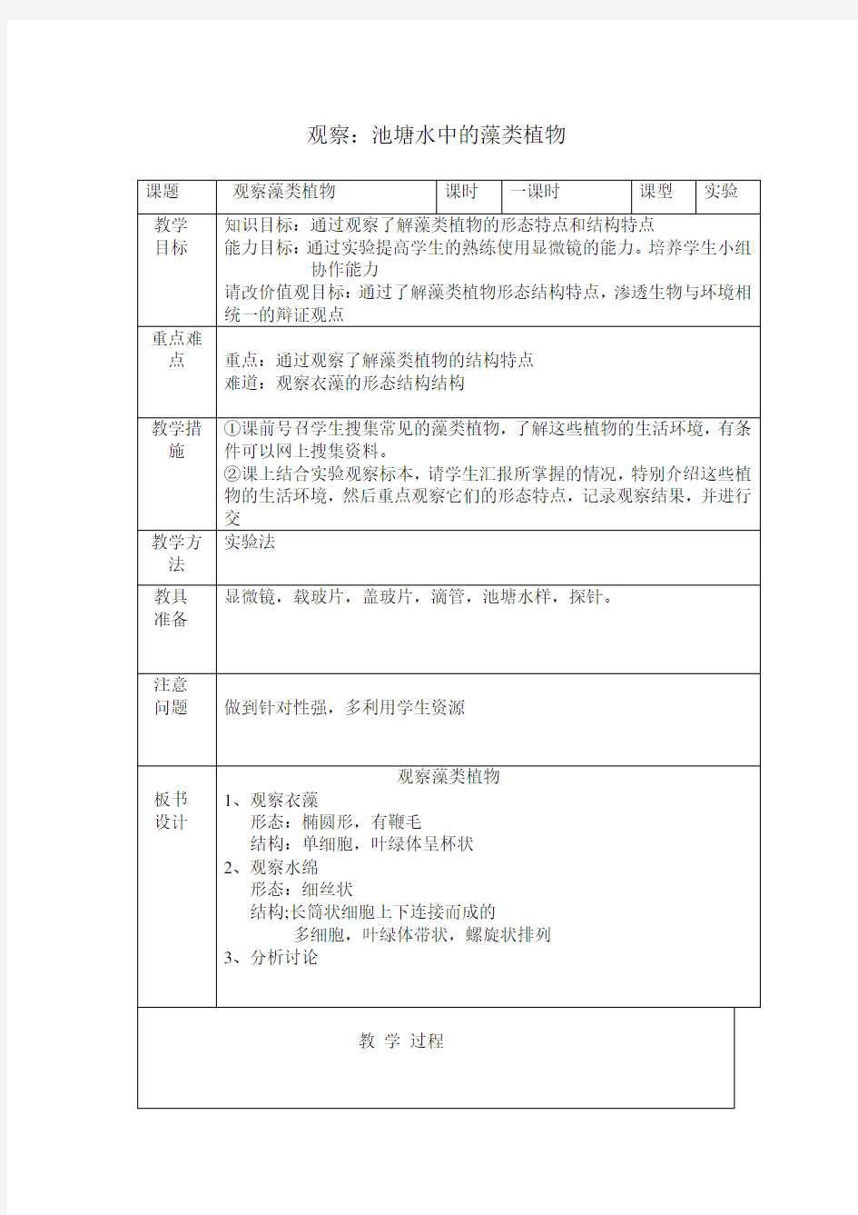 观察池塘水中的藻类植物教案