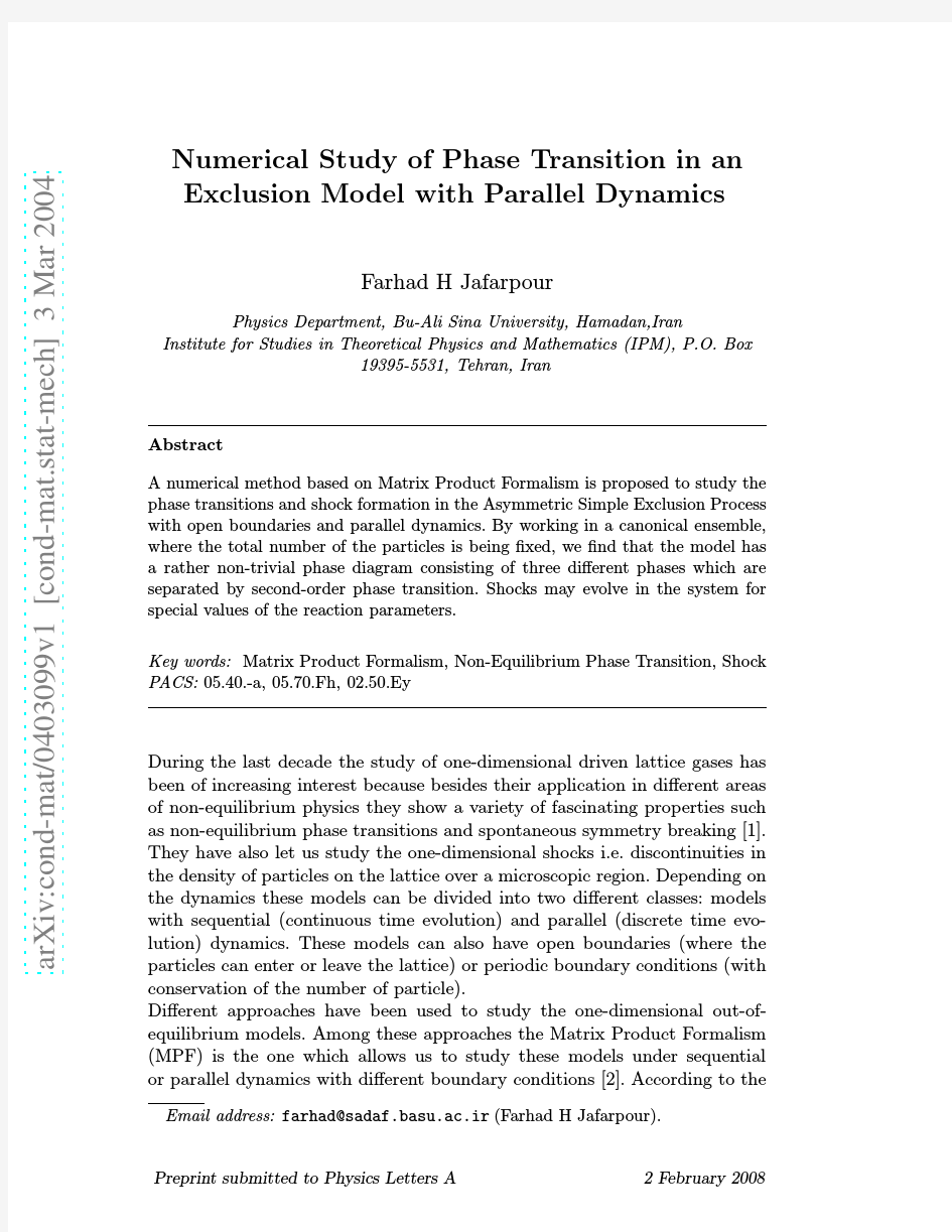 Numerical Study of Phase Transition in an Exclusion Model with Parallel Dynamics