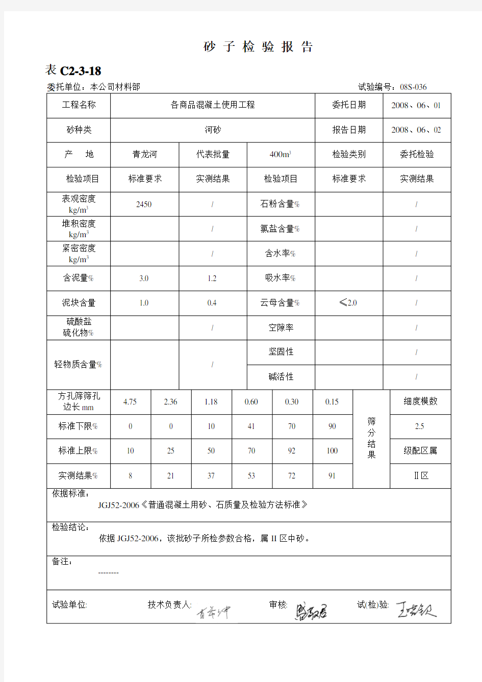 砂子检验报告