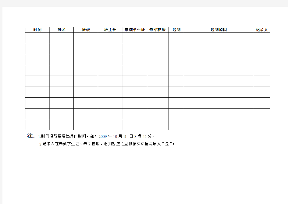 学生迟到、早退登记表