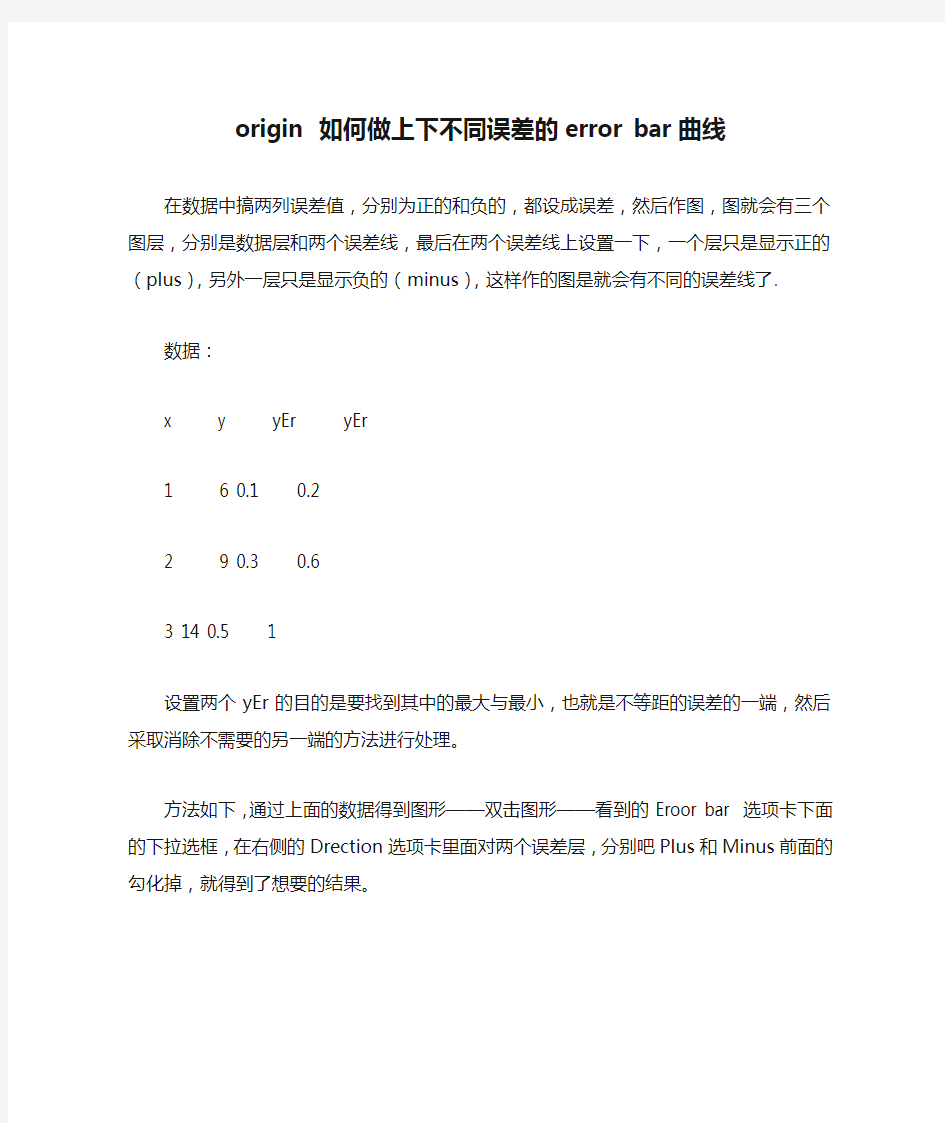 origin 如何做上下不同误差的error bar曲线