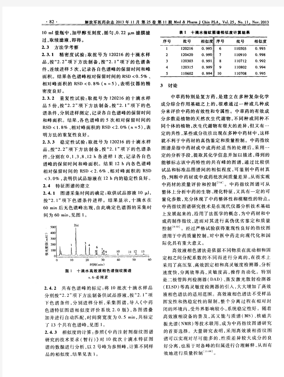 十滴水高效液相色谱指纹图谱研究