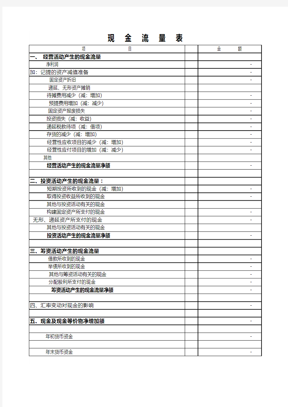 现金流量表excel模板