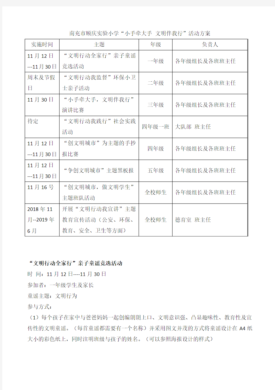 小手牵大手文明伴我行活动方案