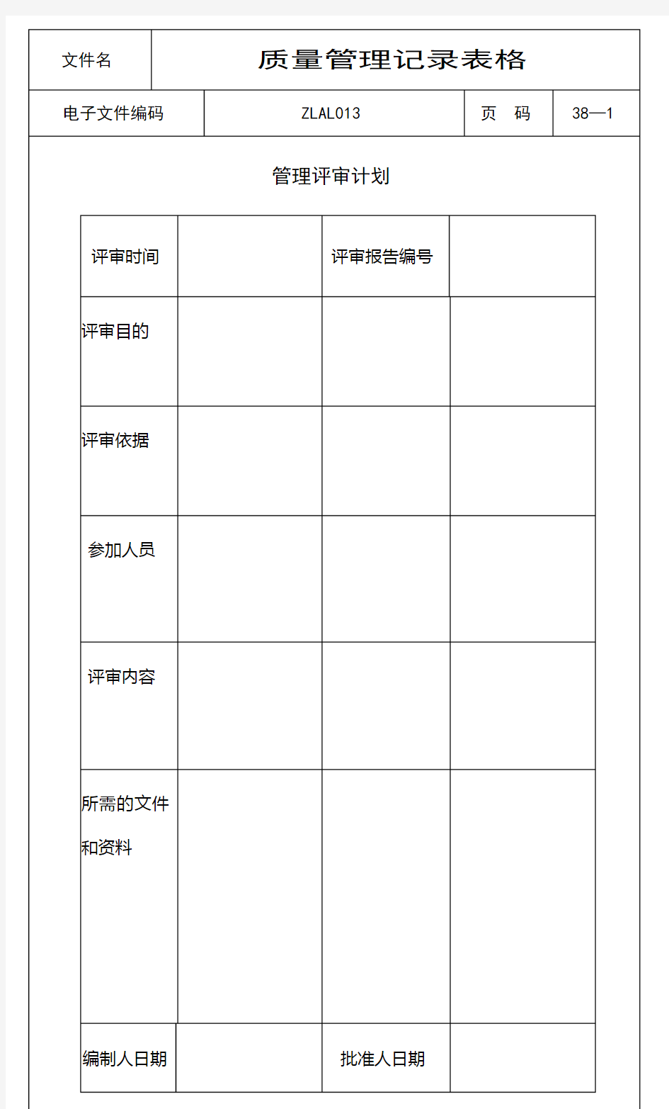 ISO质量管理记录表格(全套)